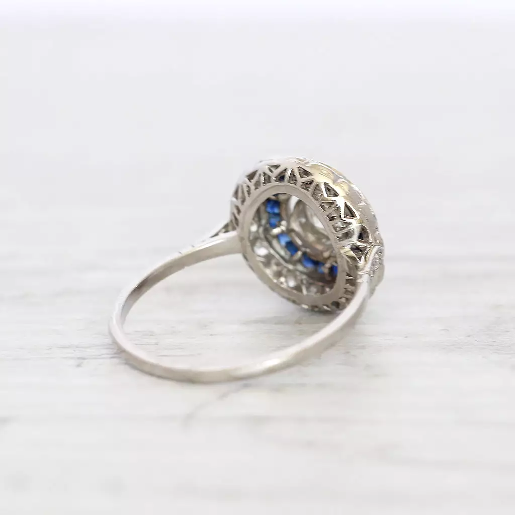 Vintage Brilliant Cut Diamond and Sapphire Target Cluster