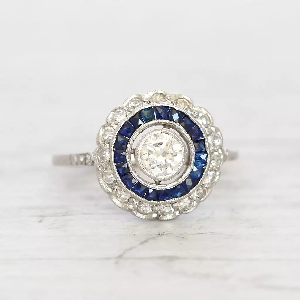 Vintage Brilliant Cut Diamond and Sapphire Target Cluster