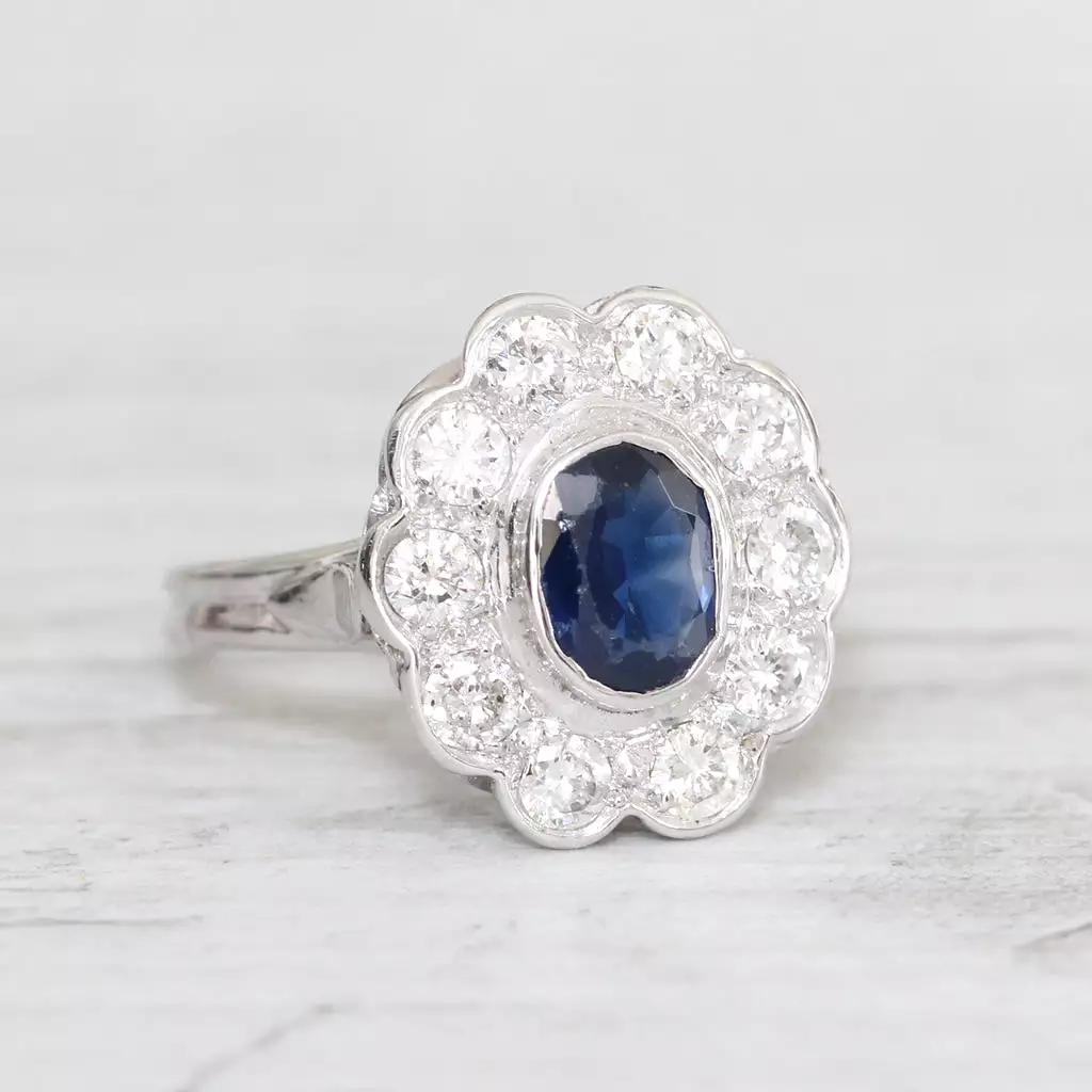 Vintage French 1.25 Carat Sapphire and Diamond Cluster