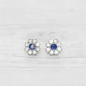 Vintage Sapphire and Diamond Cluster Studs