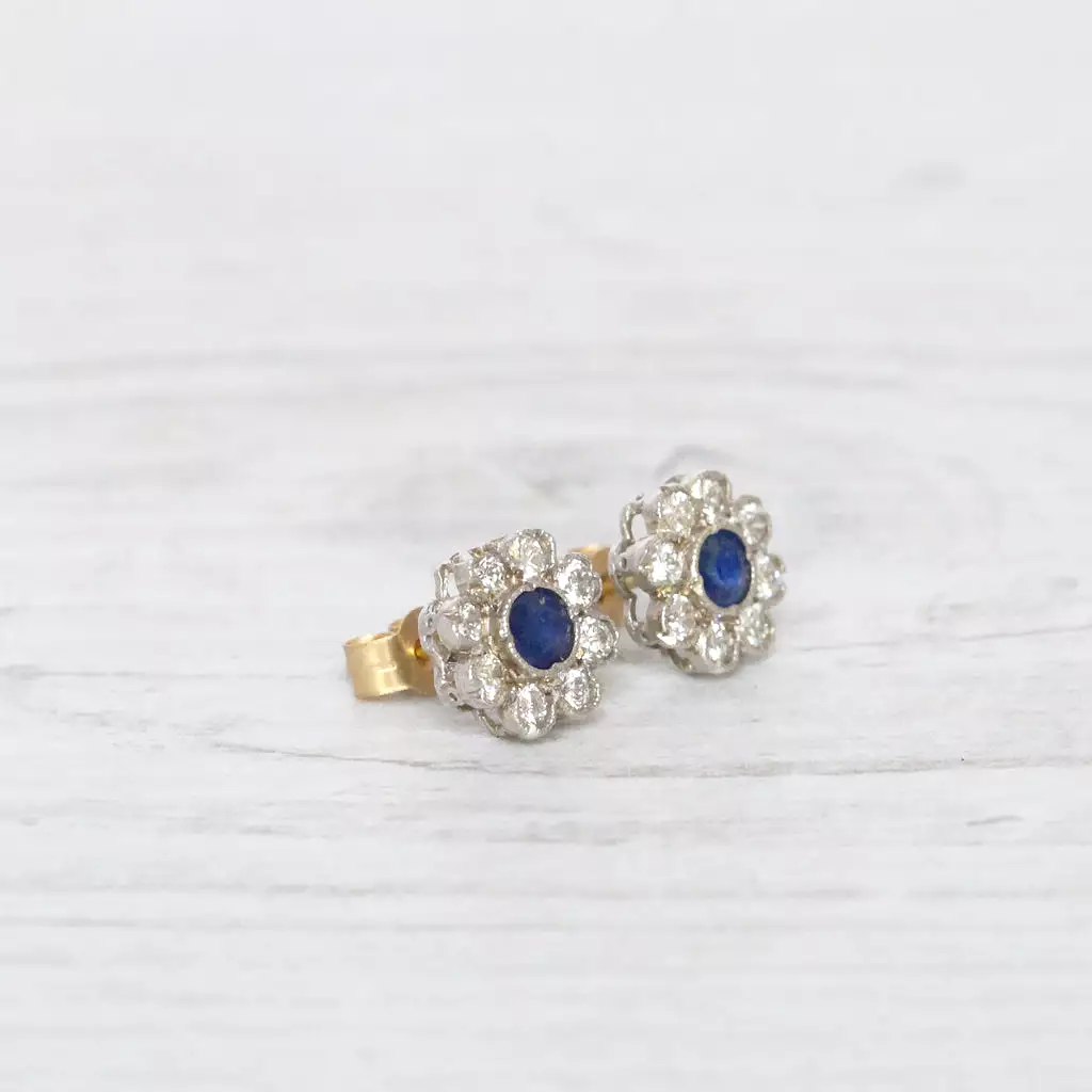 Vintage Sapphire and Diamond Cluster Studs