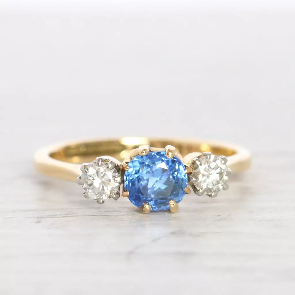 Vintage Sapphire and Diamond Three Stone