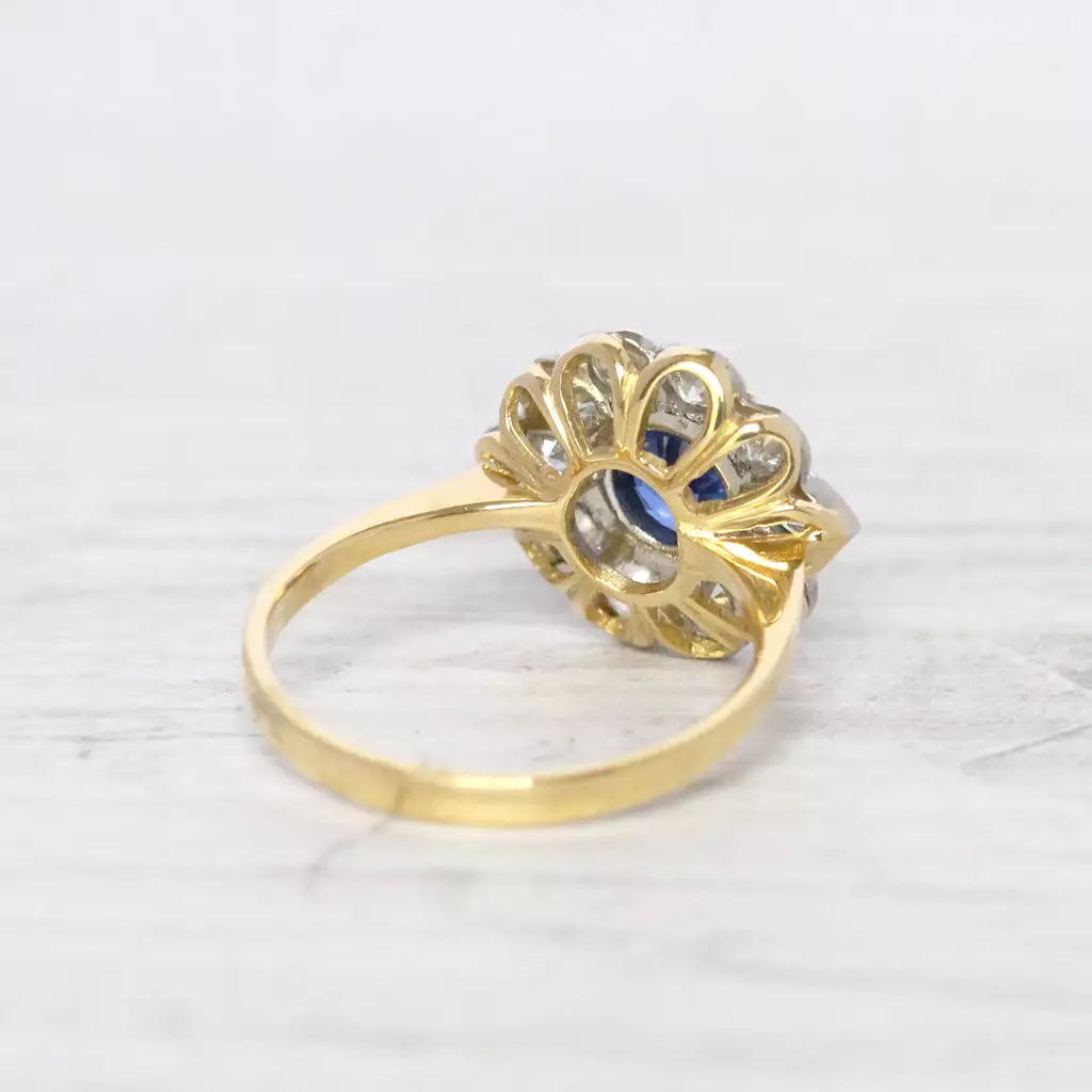 Vintage Style 1.10 Carat Sapphire and Old Cut Diamond Cluster