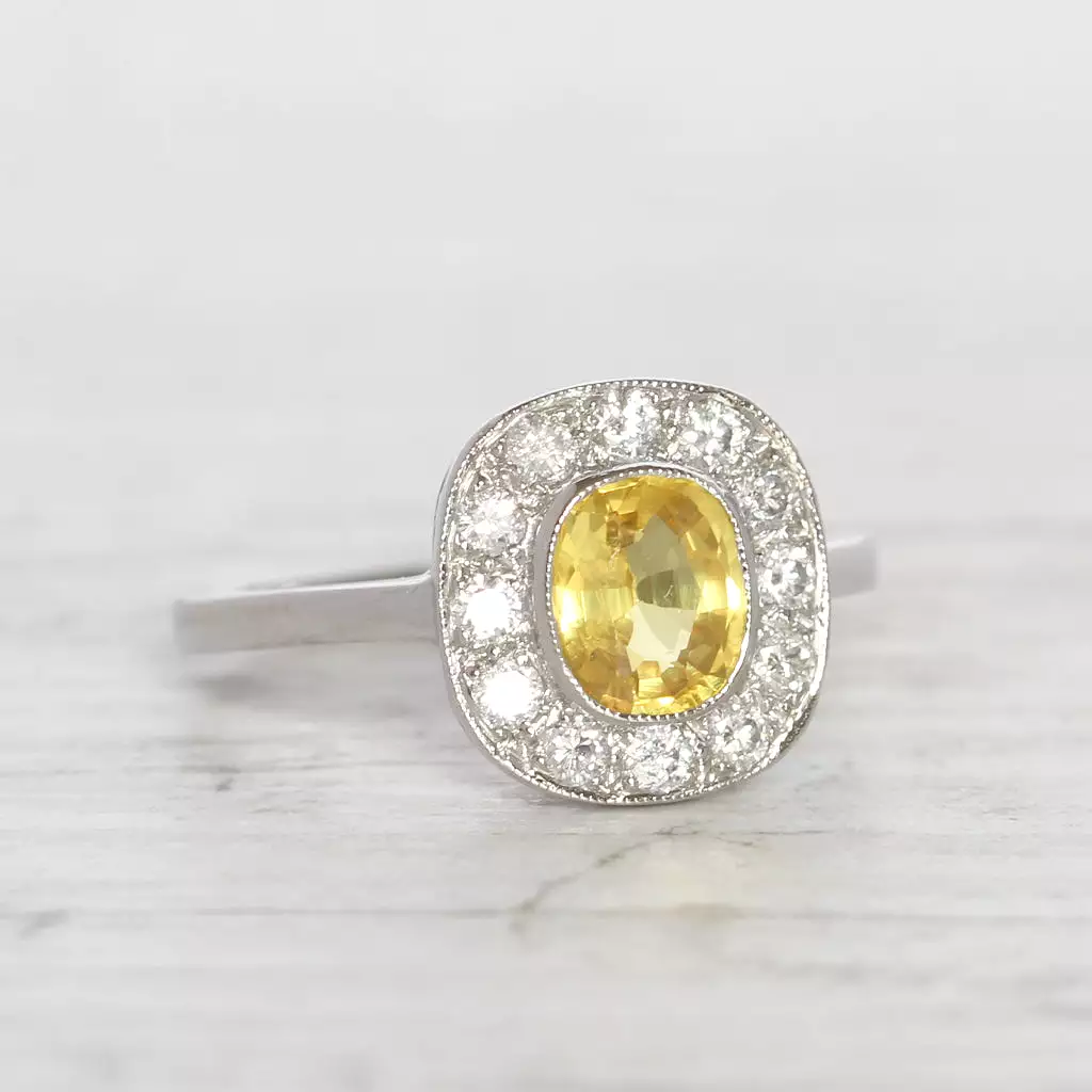 Vintage Style 1.10 Carat Yellow Sapphire and Diamond Cluster