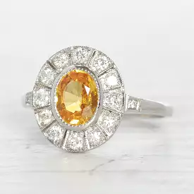 Vintage Style 1.28 Carat Yellow Sapphire and Diamond Cluster