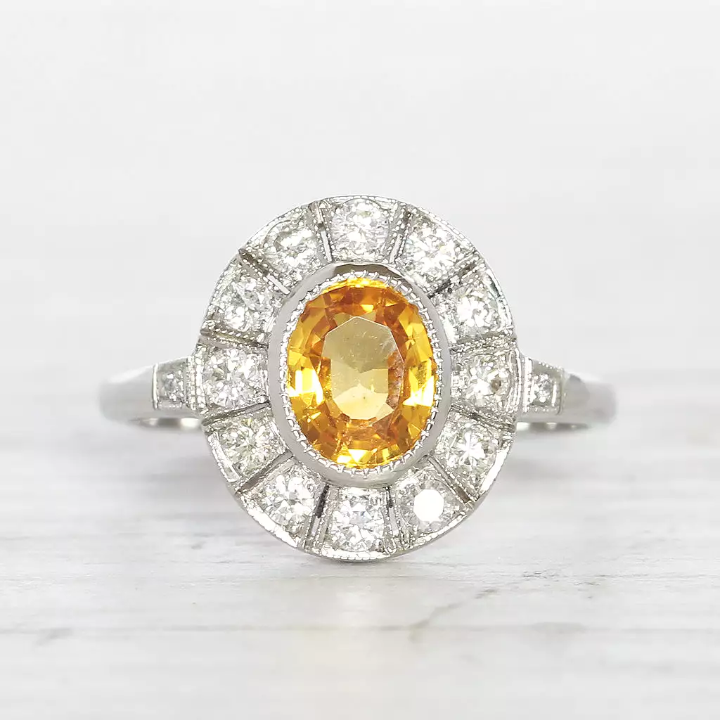 Vintage Style 1.28 Carat Yellow Sapphire and Diamond Cluster