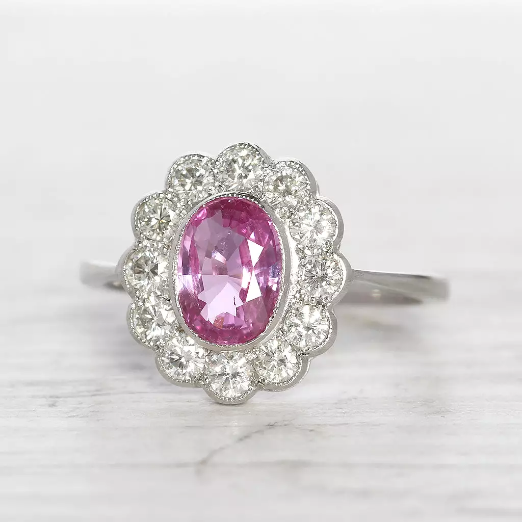 Vintage Style 1.55 Carat Pink Sapphire and Diamond Cluster