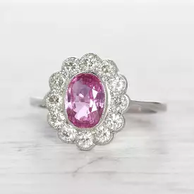 Vintage Style 1.55 Carat Pink Sapphire and Diamond Cluster