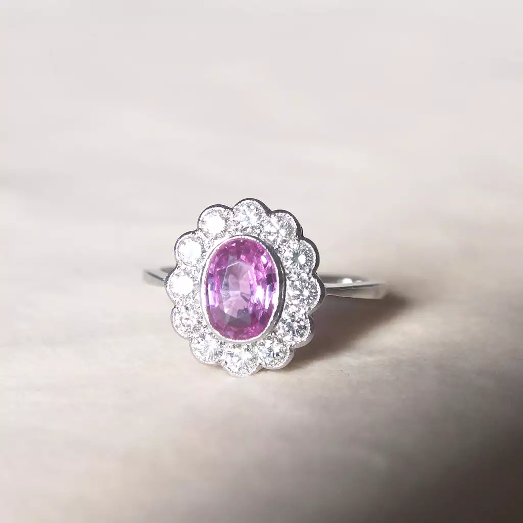 Vintage Style 1.55 Carat Pink Sapphire and Diamond Cluster