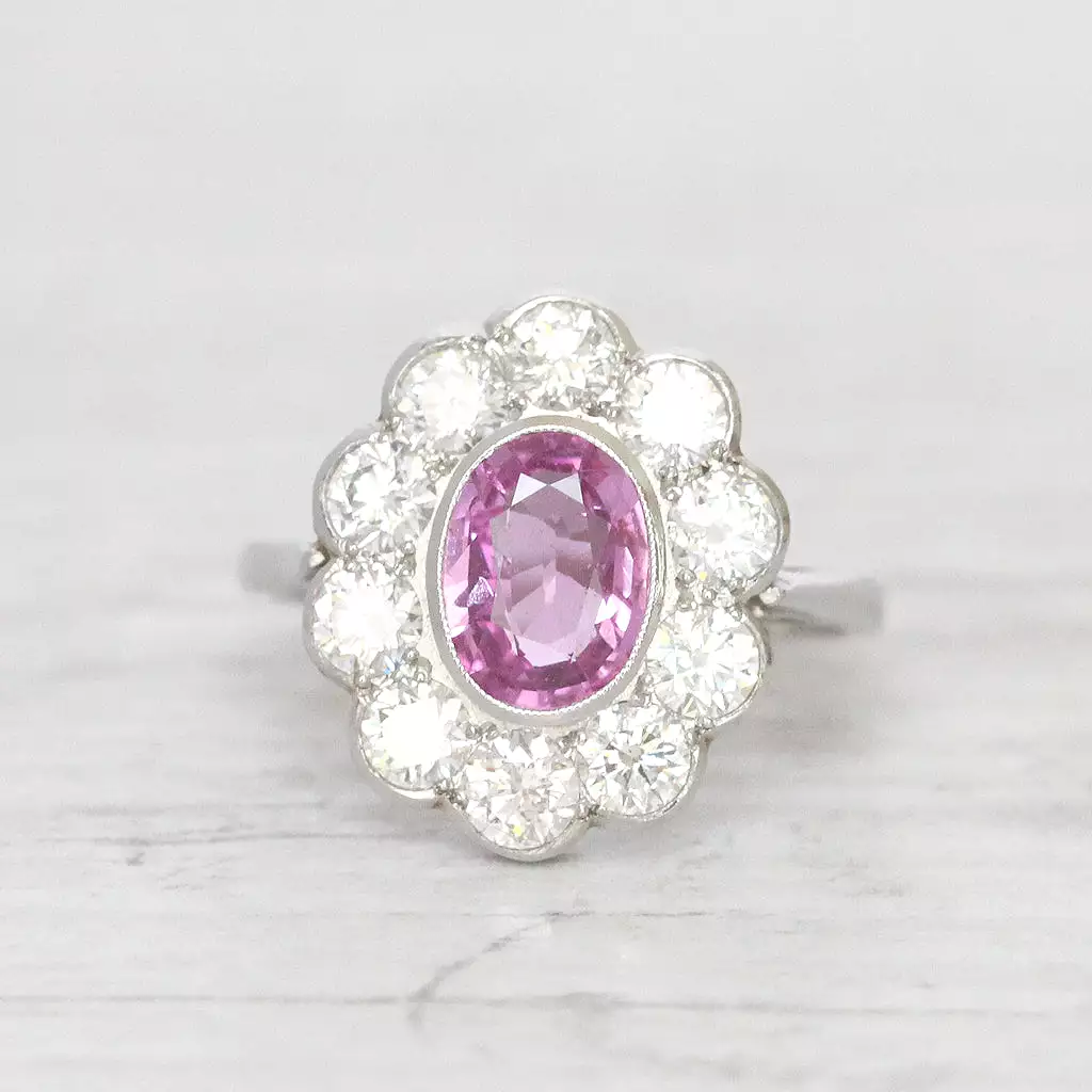 Vintage Style 1.70 Carat Pink Sapphire and Diamond Cluster