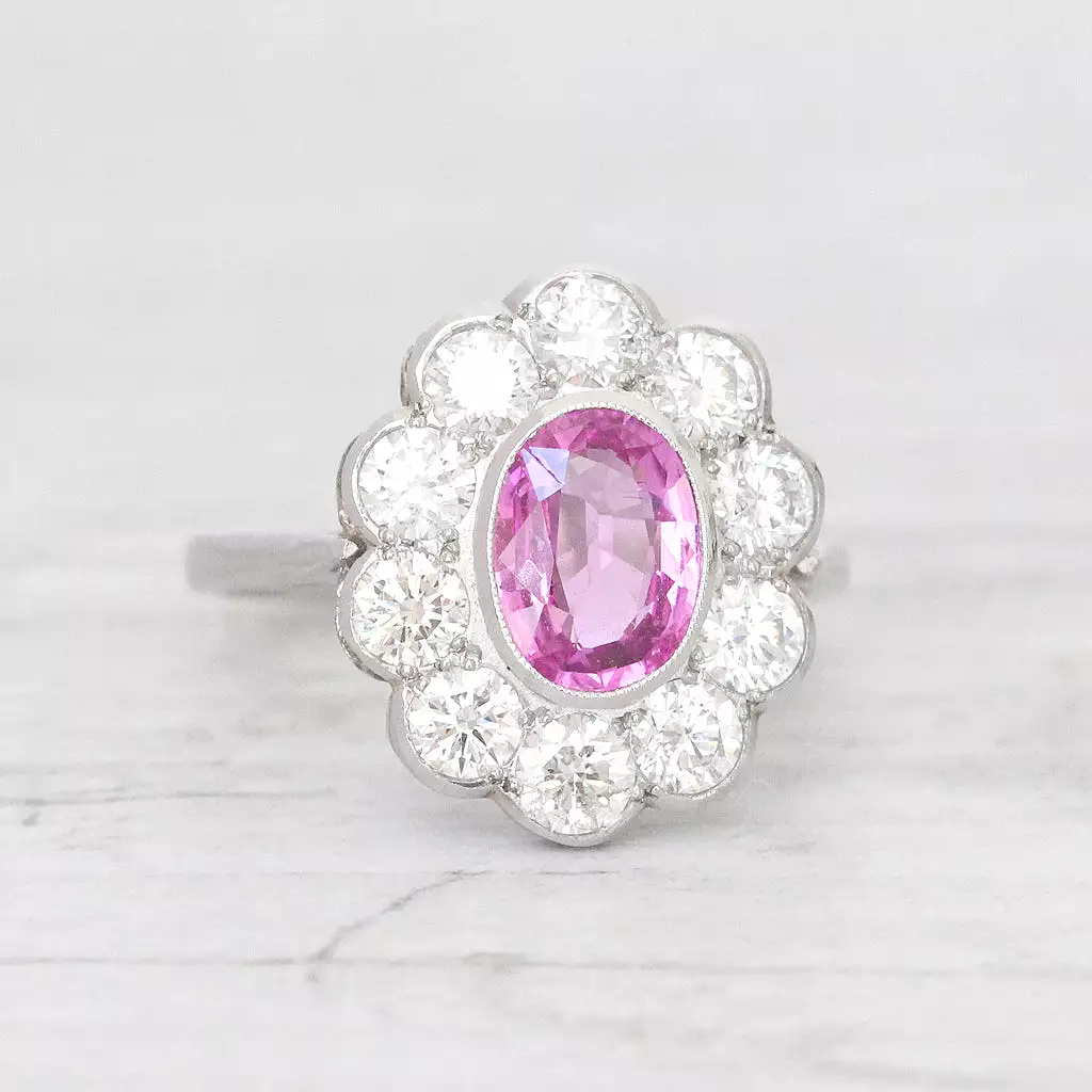 Vintage Style 1.70 Carat Pink Sapphire and Diamond Cluster