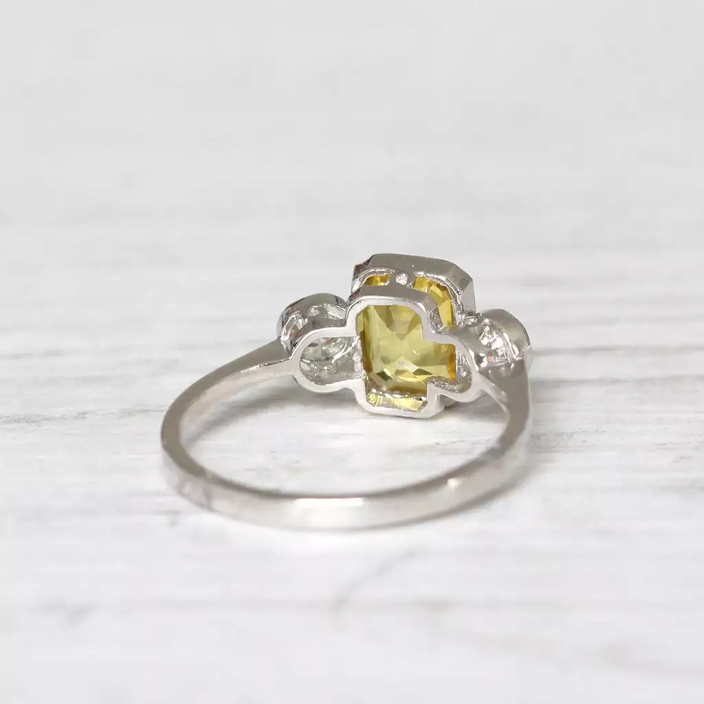 Vintage Style 1.70 Carat Yellow Sapphire and Diamond Three Stone