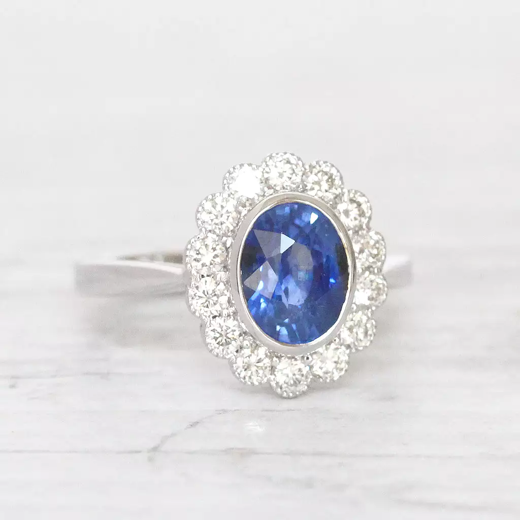 Vintage Style 2.43 Carat Sapphire and Diamond Oval Cluster