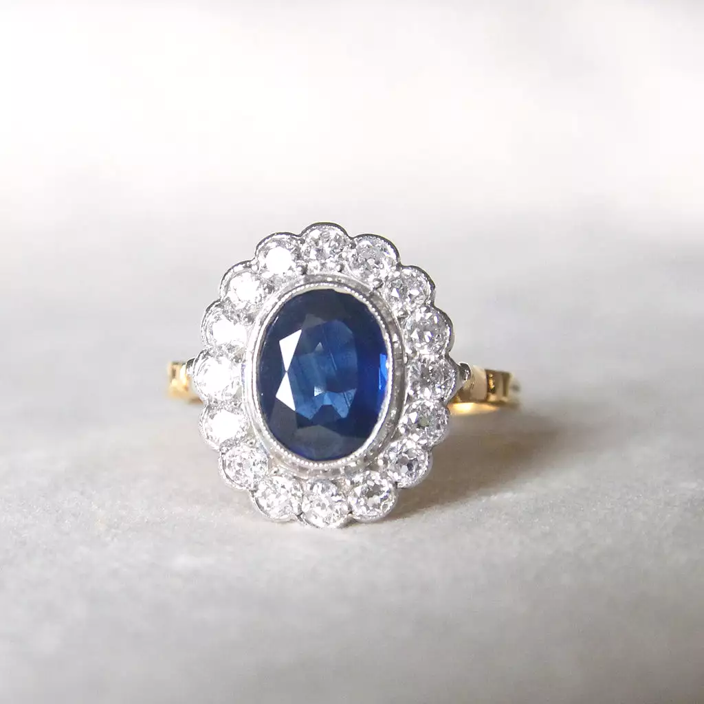 Vintage Style 3 Carat Sapphire and Diamond Cluster