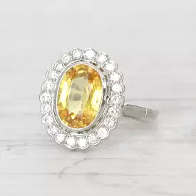 Vintage Style 3.10 Carat Yellow Sapphire and Diamond Cluster