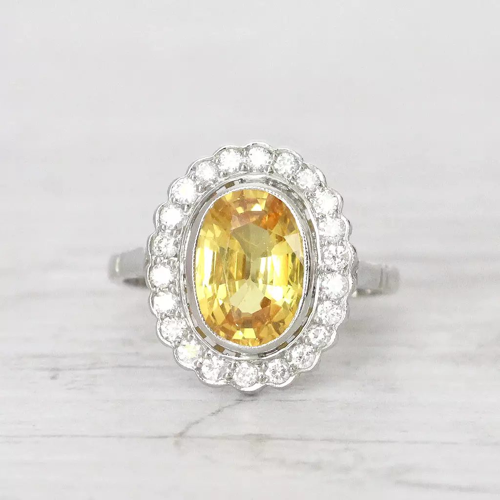 Vintage Style 3.10 Carat Yellow Sapphire and Diamond Cluster