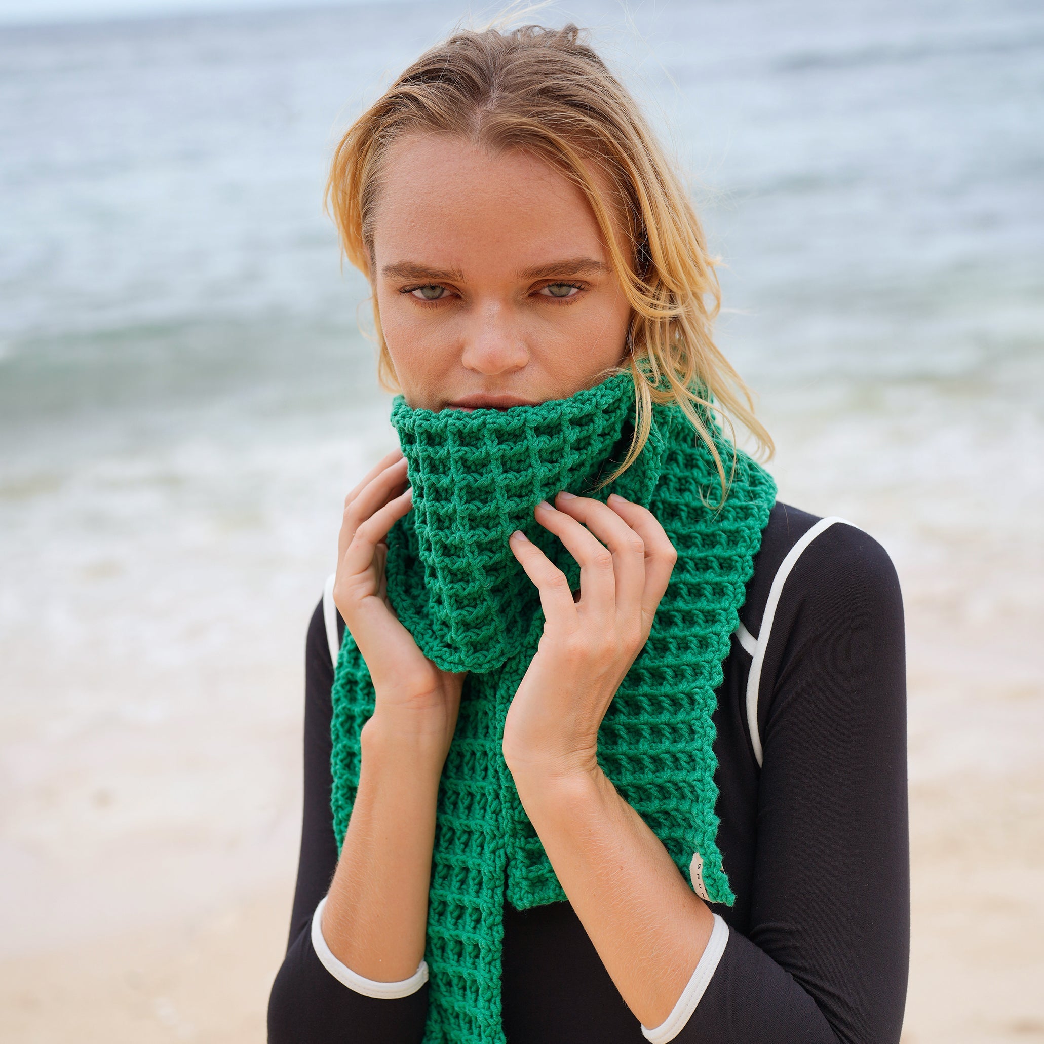 Waffle Crochet Scarf in Green