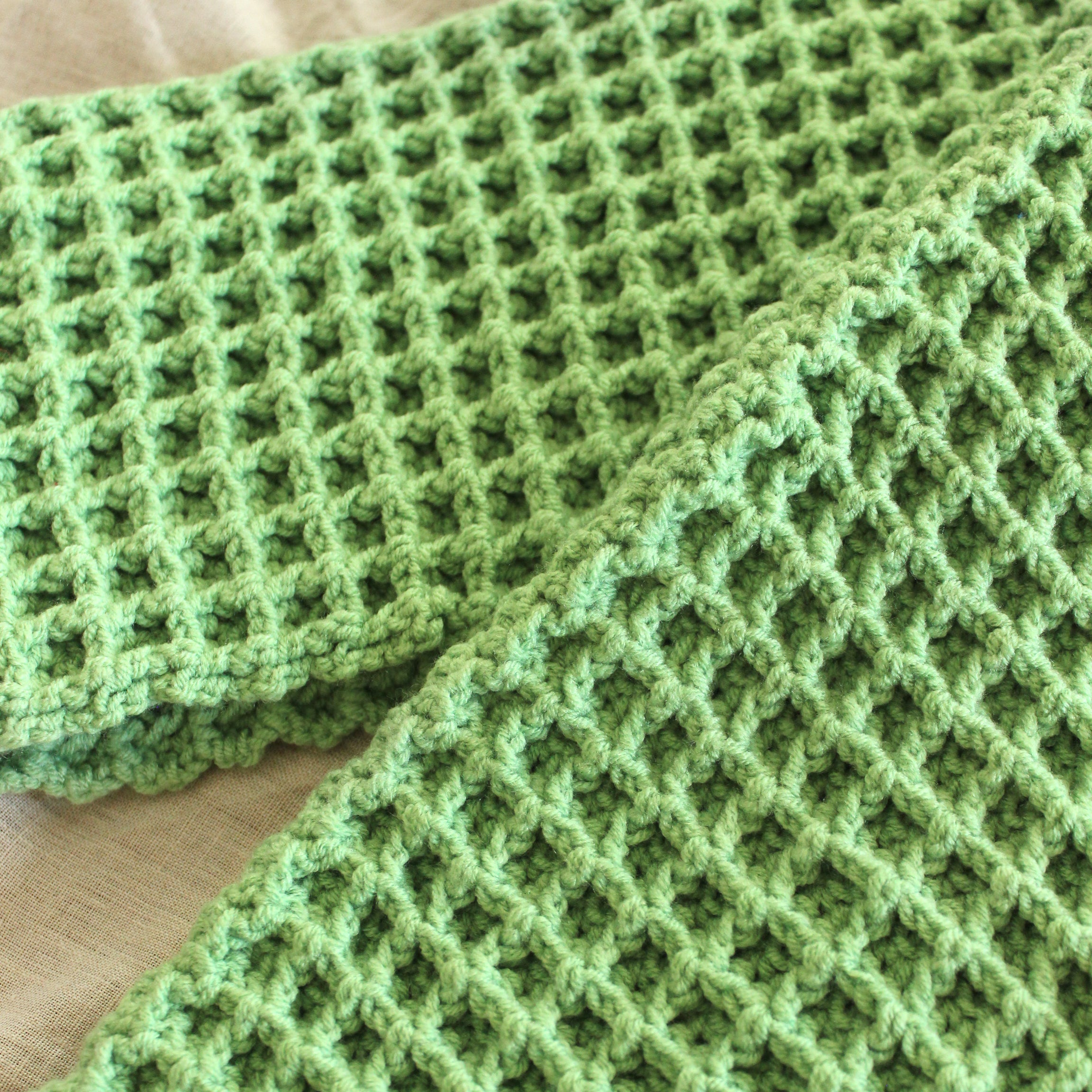 Waffle Crochet Scarf in Sage Green