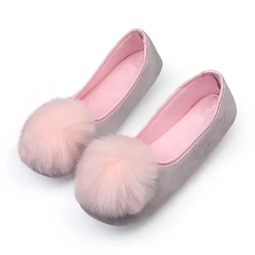 Women's Indoor Pink Gray Warm Flannel Soft Sweet Flat Home Slippers