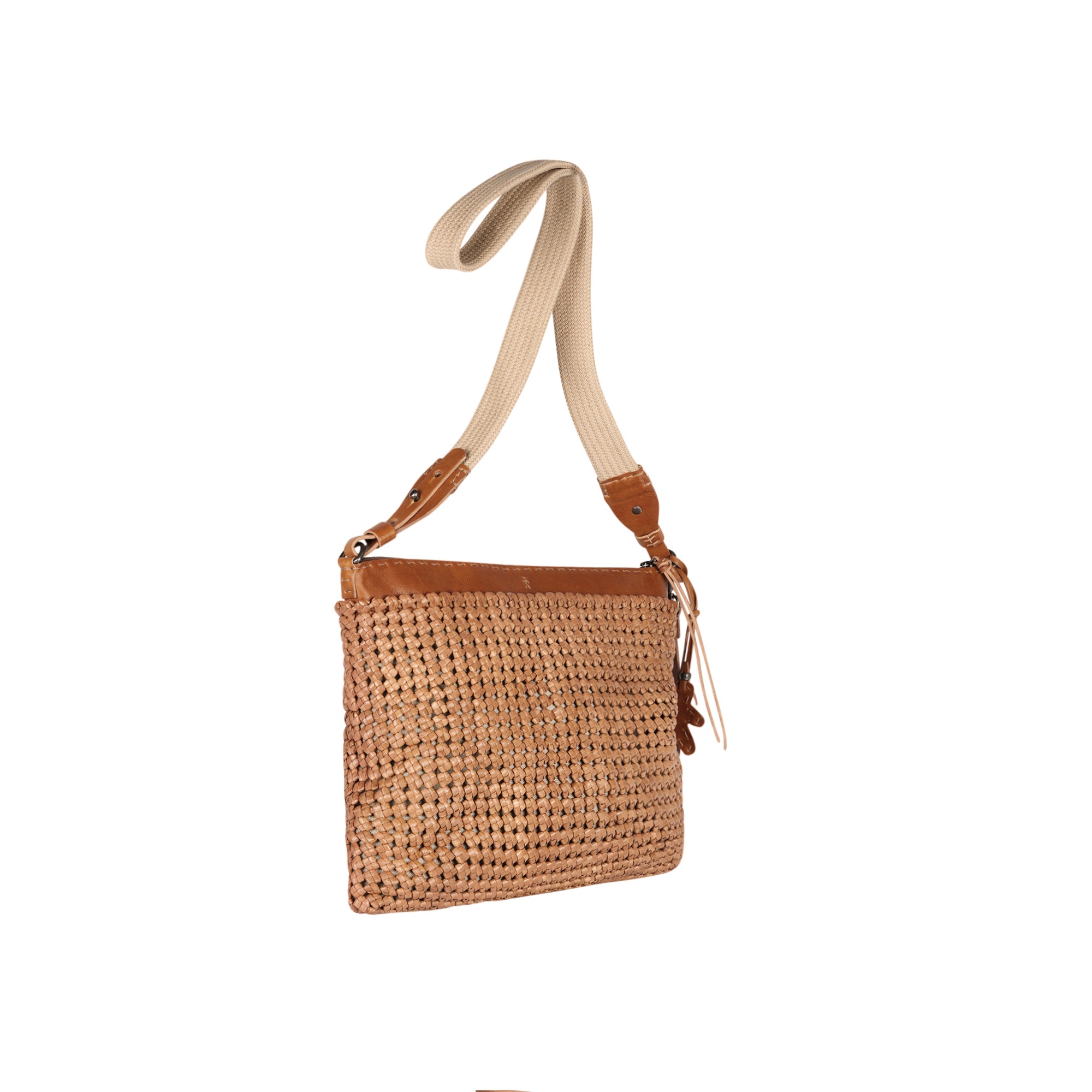 Zip Clutch L Greca Intreccio Crochet Cognac